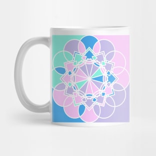 Random geometric repeated elements in square print with bright neon colors Mug
